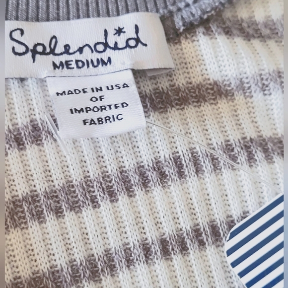 NWT Splendid Medium Made In USA Lightweight Thermal White & Grey Unique Back - Picture 6 of 6